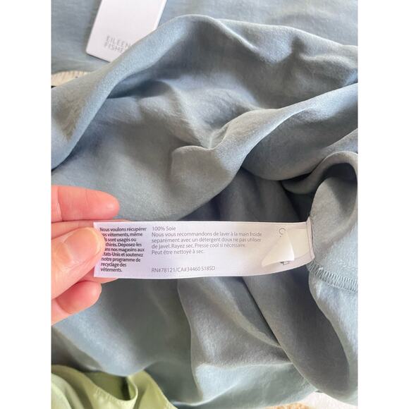 Eileen Fisher Minimalist Capsule Blue Steel V-Back 100% Silk Dupioni Blouse XL - Picture 6 of 7